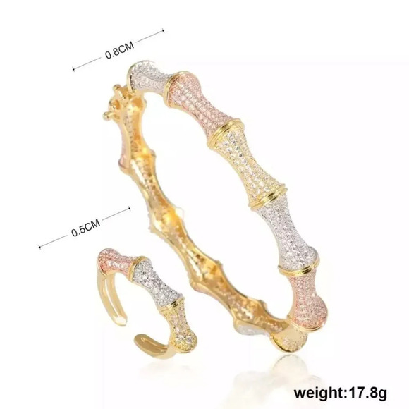 VQ Three-Tone Bracelet and Ring Set - Picture 3 of 5